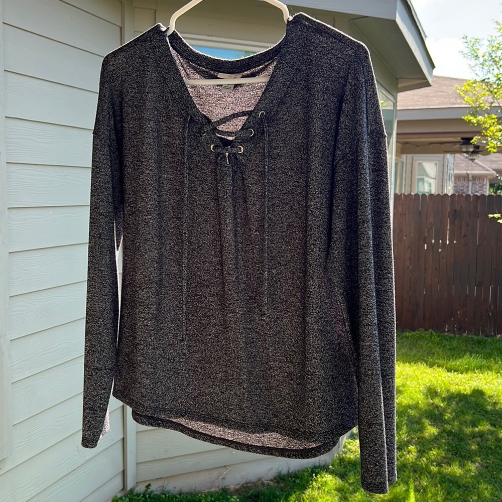 Laced-up Grey Top